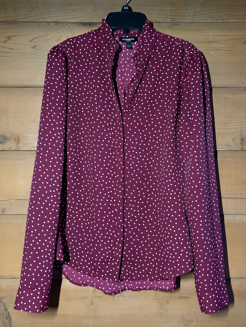 Express Portofino Button Down- Size Small- Maroon & Light Pink Polka Dot